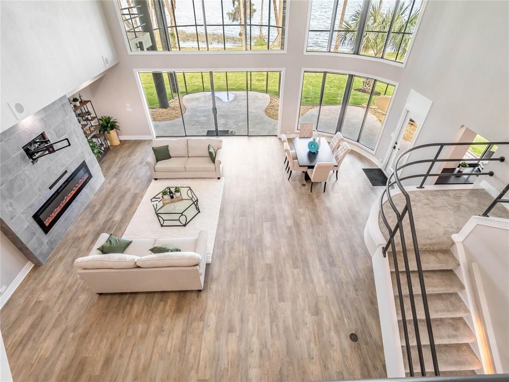 Dining room, Fireplace, Interior, Living room, Wood Texture Flooring