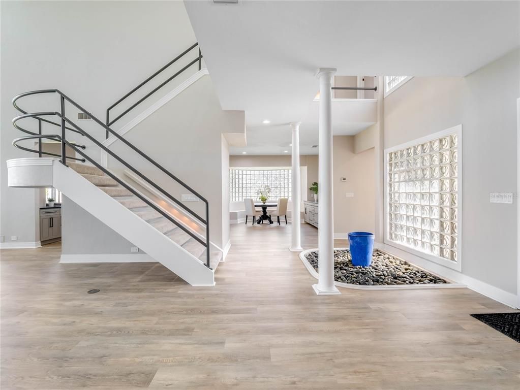 Dining room, Interior, Recessed Lighting, Wood Texture Flooring