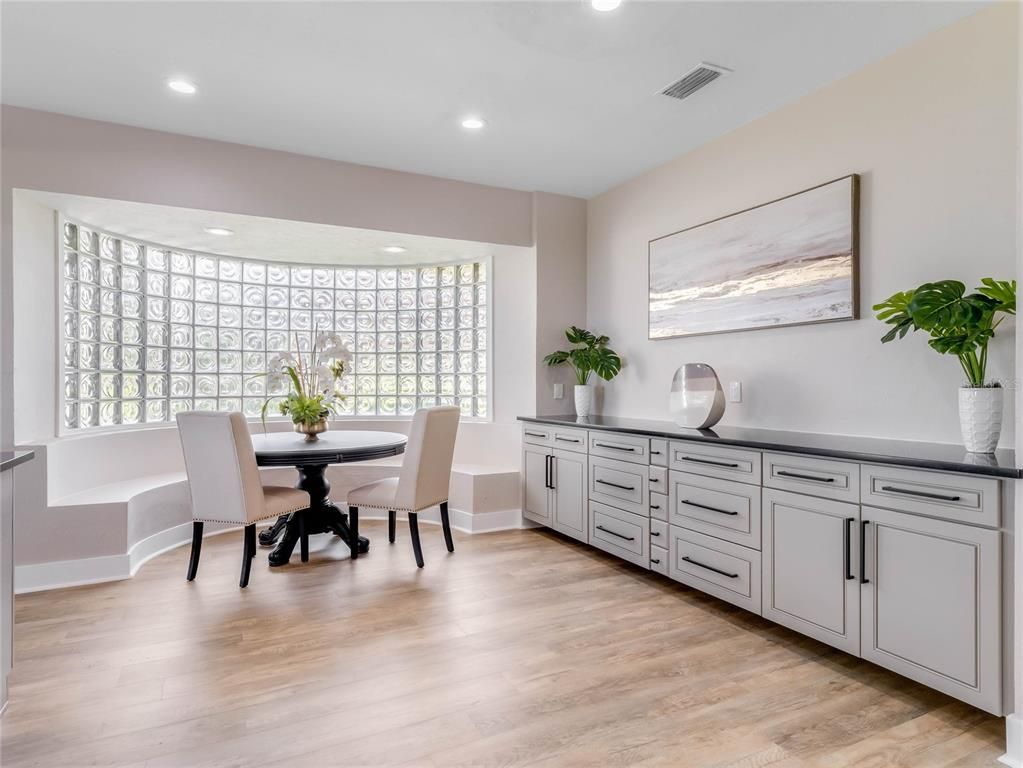 Dining room, Interior, Recessed Lighting, Wood Texture Flooring