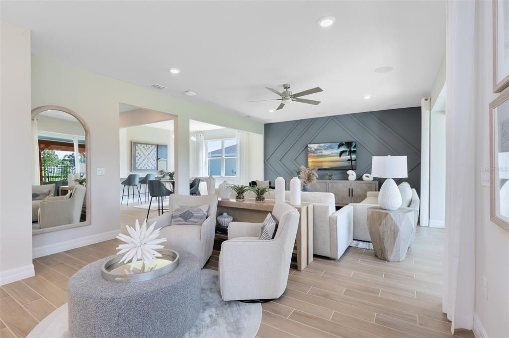 Interior, Living room, Recessed Lighting, Wood Texture Flooring