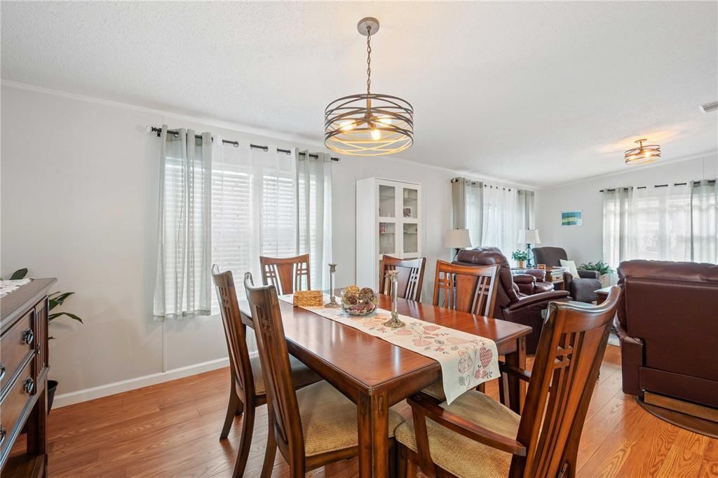 Dining room, Interior, Pendant Lights, Wood Texture Flooring