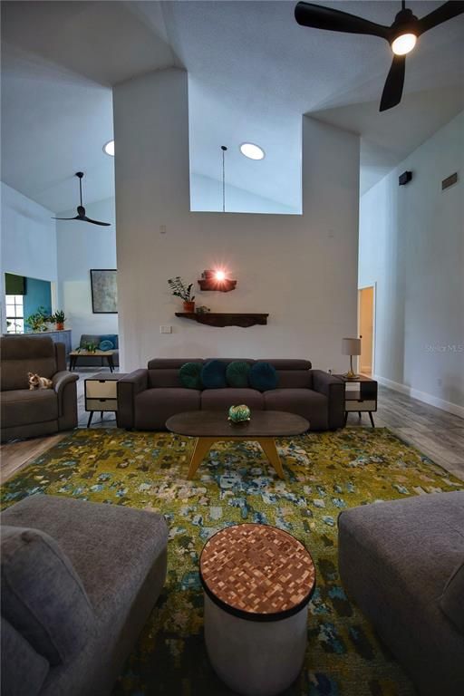 Interior, Living room, Recessed Lighting, Wood Texture Flooring