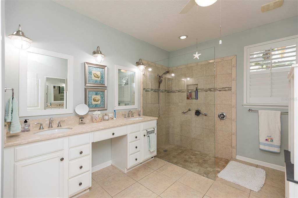 Bathroom, Dual Sink Vanities, Glass Shower, Interior, Recessed Lighting