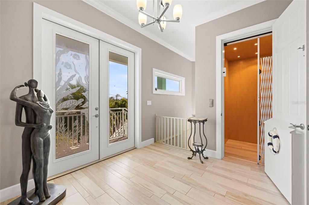 Elevator, Interior, Recessed Lighting, Wooden Ceilings, Wood Texture Flooring, Wooden Walls