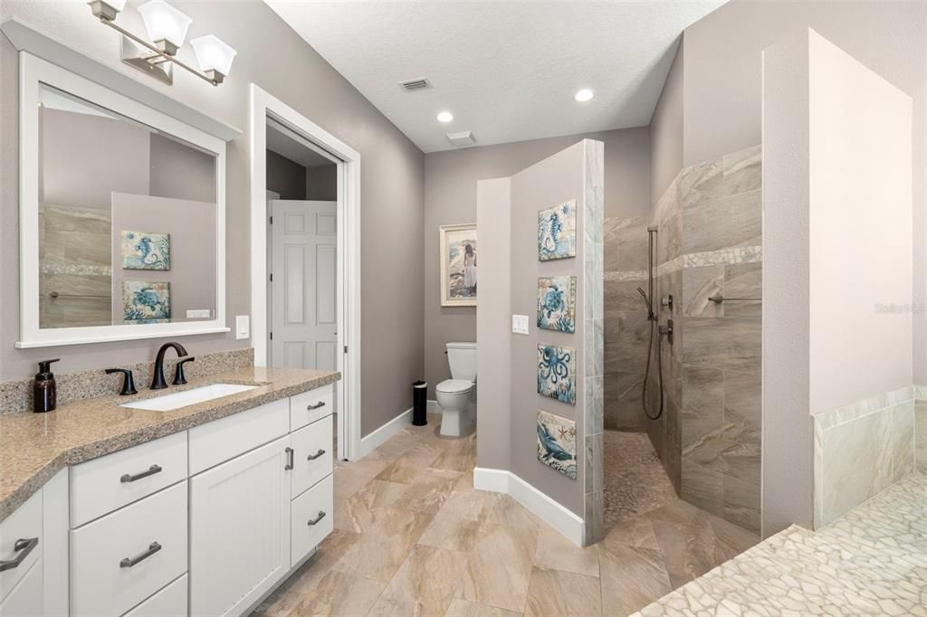 Bathroom, Dual Sink Vanities, Glass Shower, Interior, Recessed Lighting