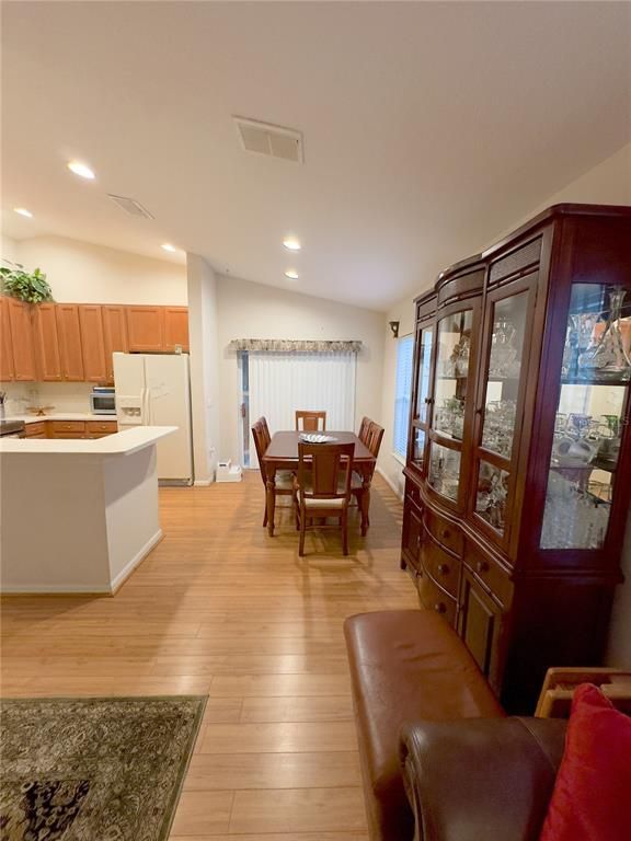Dining room, Interior, Kitchen, Recessed Lighting, Wood Texture Flooring