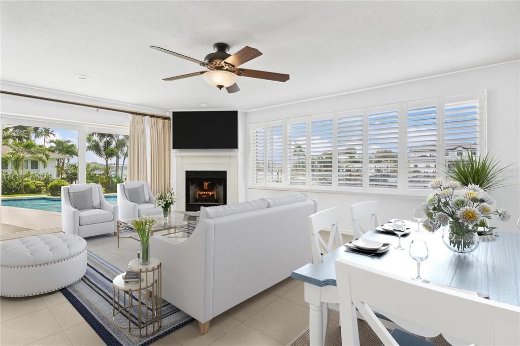 Dining room, Fireplace, Interior, Living room
