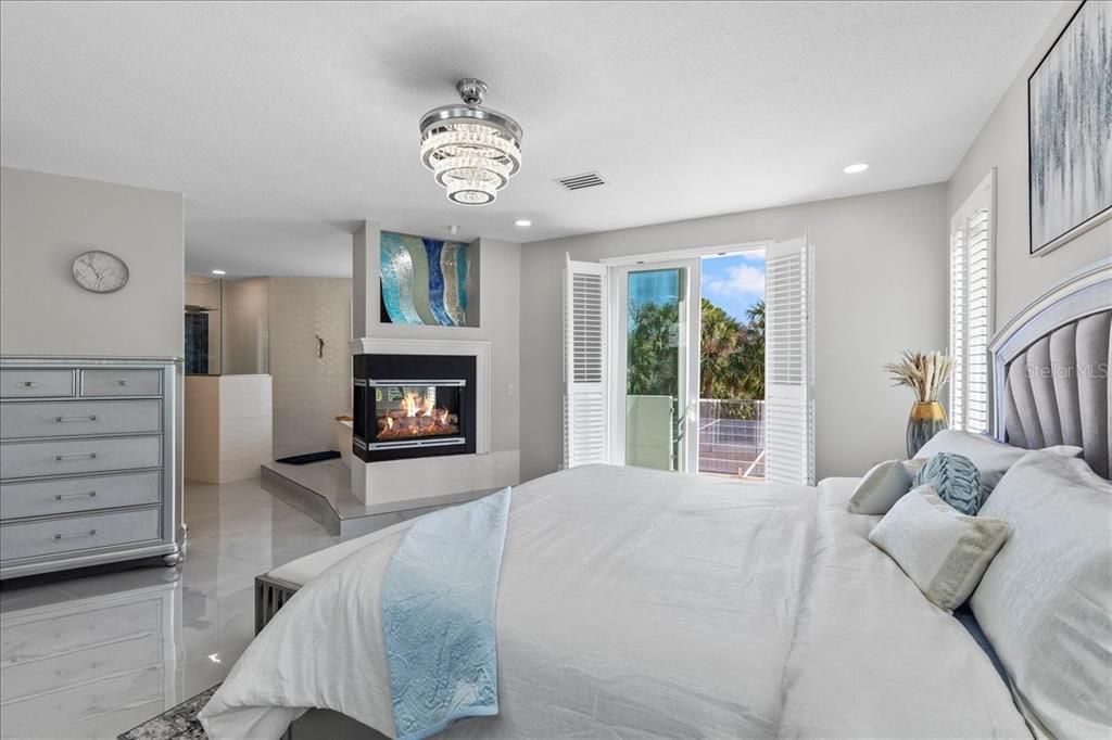 Bedroom, Chandelier, Fireplace, Interior, Recessed Lighting