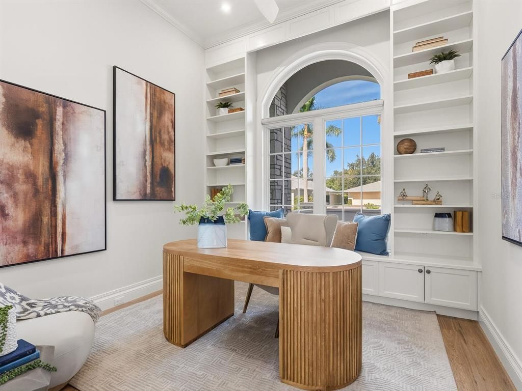 Home Office, Interior, Recessed Lighting, Wood Texture Flooring