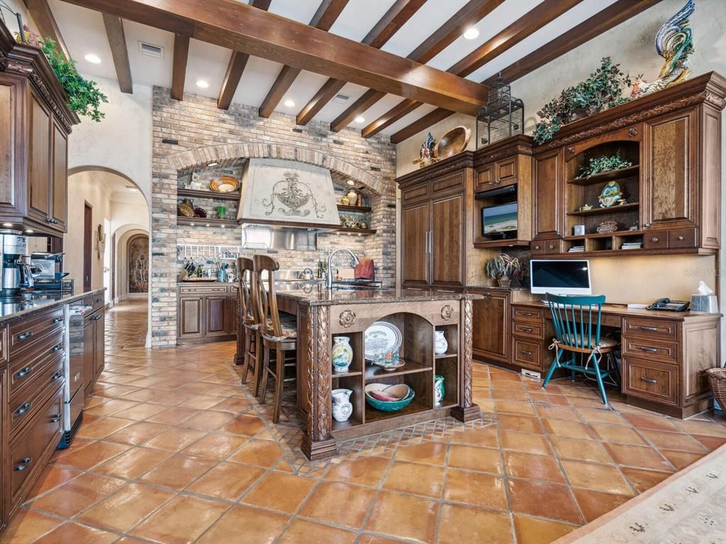 Interior, Kitchen, Recessed Lighting, Stone Walls, Wooden Beams