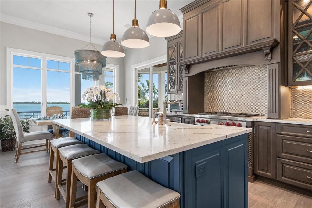 Interior, Kitchen, Pendant Lights, Stainless Steel Appliances, Water, Wood Texture Flooring