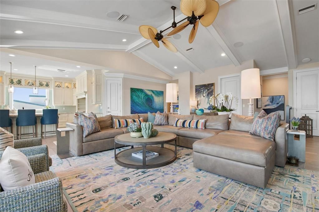 Interior, Kitchen, Living room, Pendant Lights, Recessed Lighting, Wood Texture Flooring