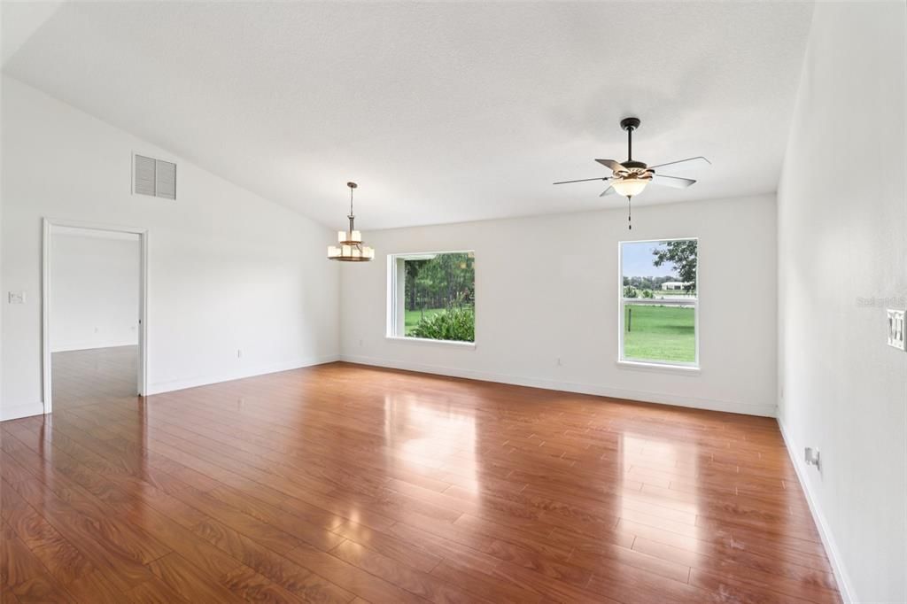 Empty room, Interior, Pendant Lights, Wood Texture Flooring