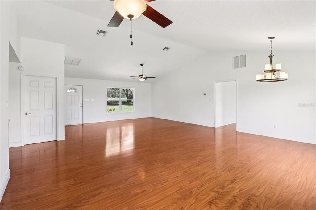 Empty room, Interior, Pendant Lights, Wood Texture Flooring