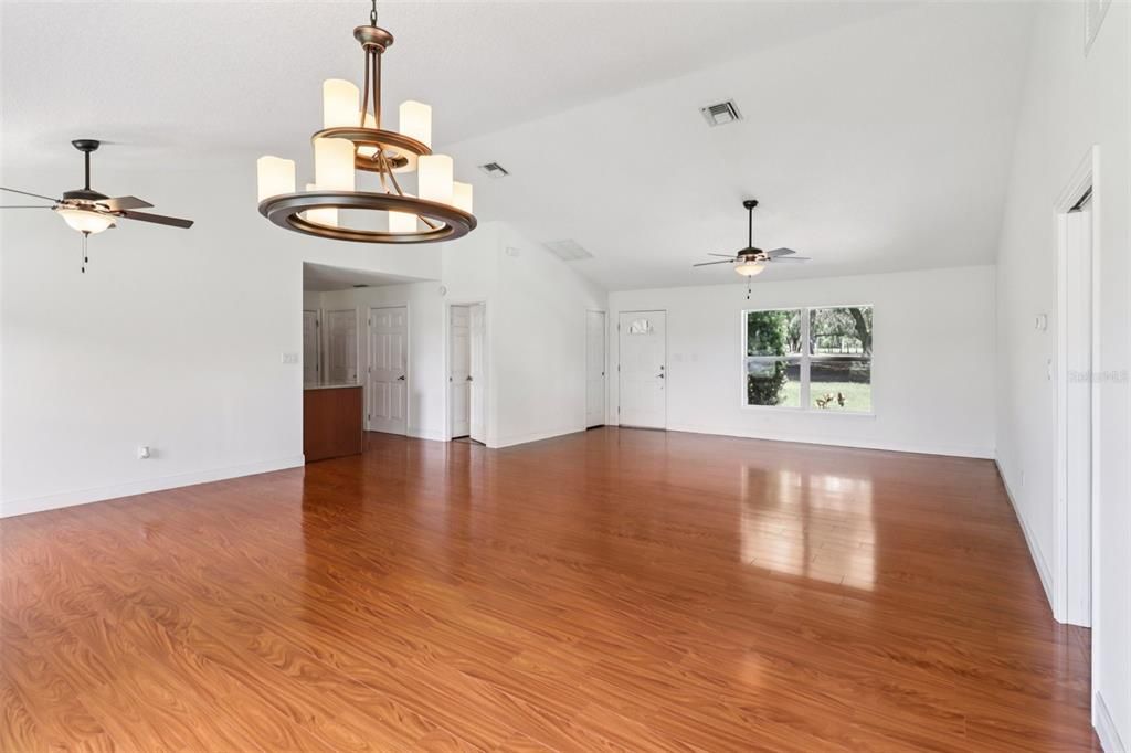 Chandelier, Empty room, Interior, Wood Texture Flooring