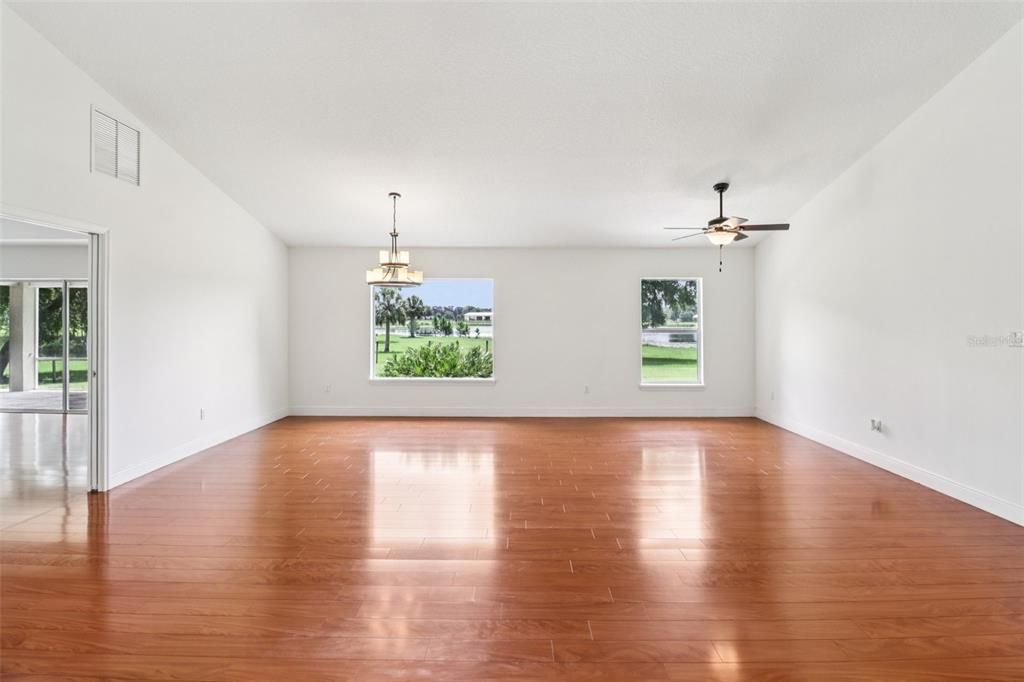 Empty room, Interior, Pendant Lights, Wood Texture Flooring