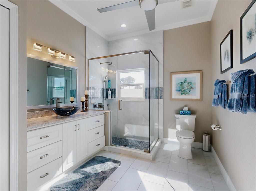 Bathroom, Glass Shower, Interior, Recessed Lighting