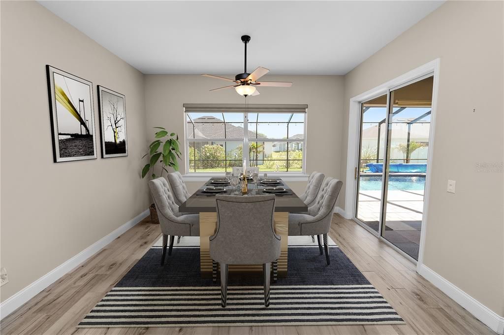 Dining room, Interior, Sun Room, Wood Texture Flooring