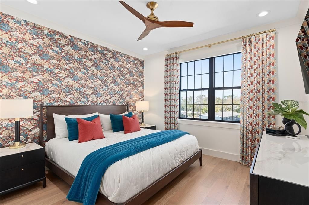 Bedroom, Interior, Recessed Lighting, Wood Texture Flooring