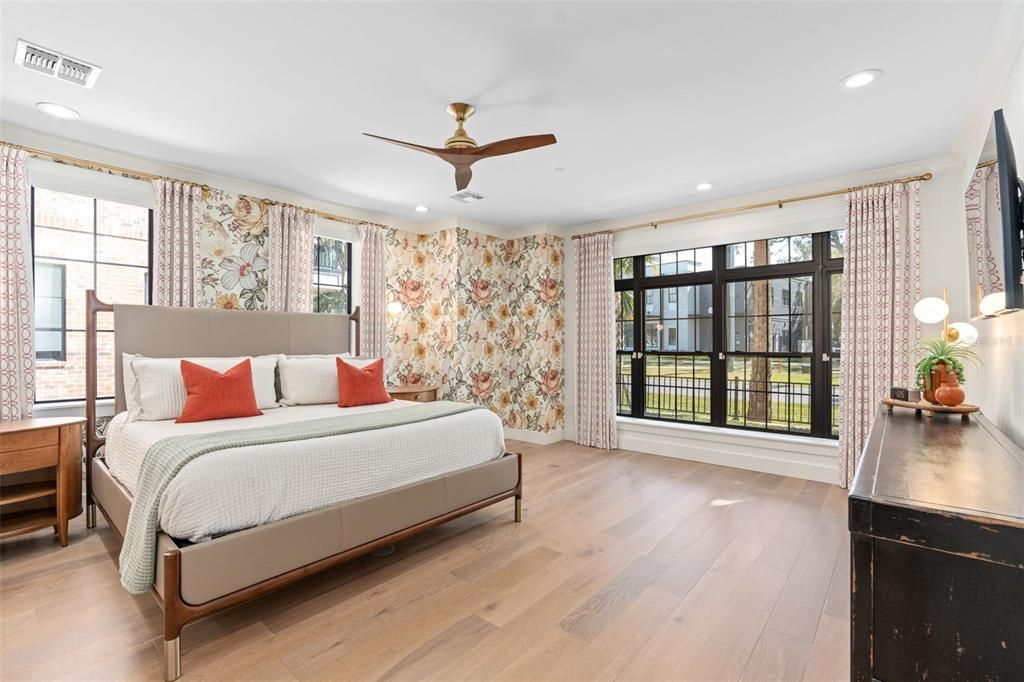 Bedroom, Interior, Recessed Lighting, Wood Texture Flooring