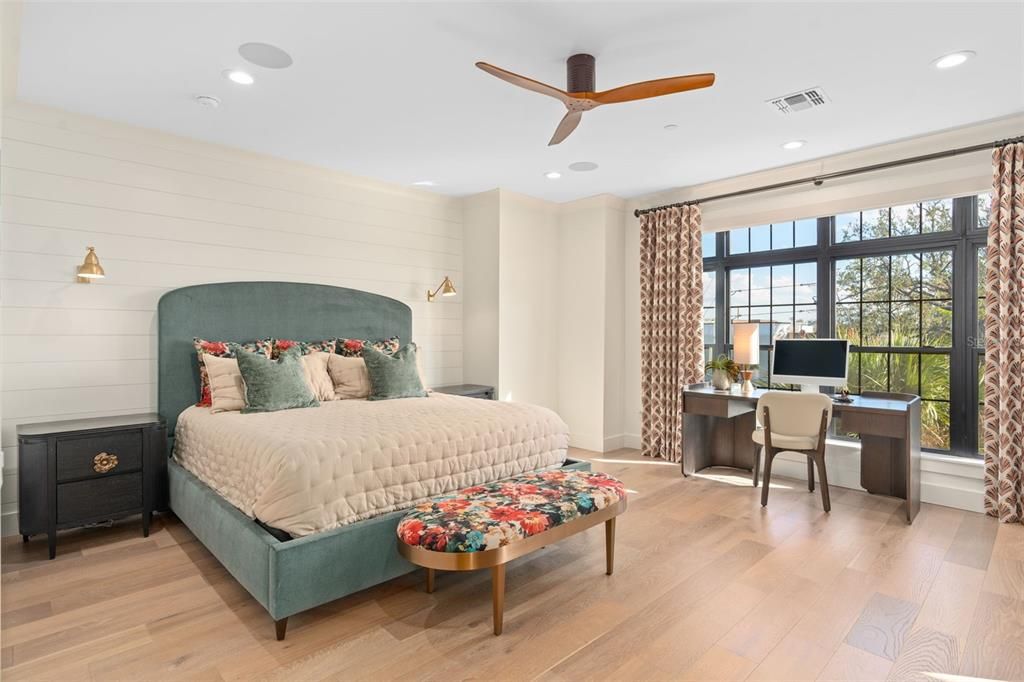 Bedroom, Home Office, Interior, Recessed Lighting, Wood Texture Flooring