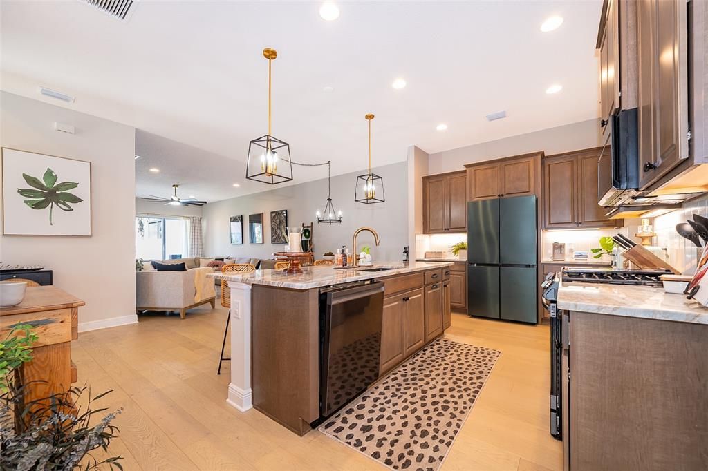 Dining room, Interior, Kitchen, Living room, Pendant Lights, Recessed Lighting, Wood Texture Flooring