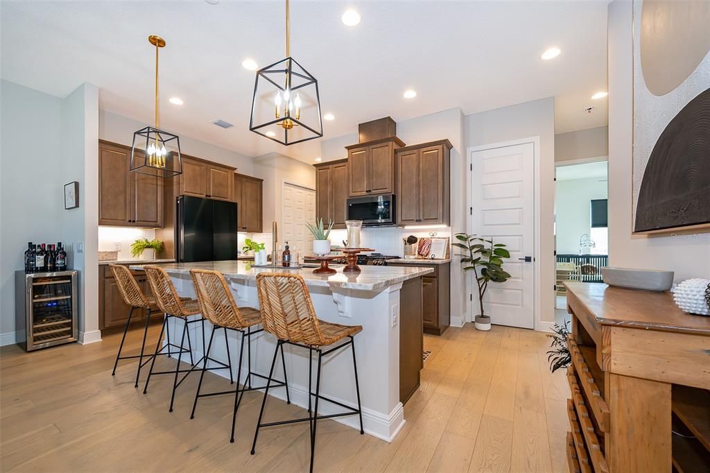 Interior, Kitchen, Pendant Lights, Recessed Lighting, Wood Texture Flooring
