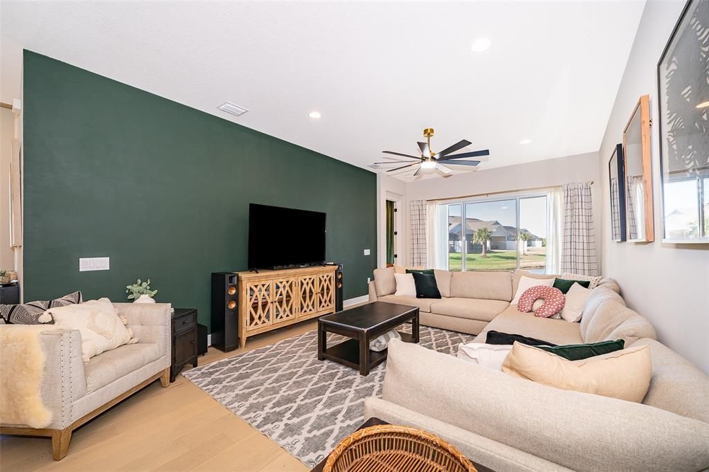 Interior, Living room, Recessed Lighting, Wood Texture Flooring