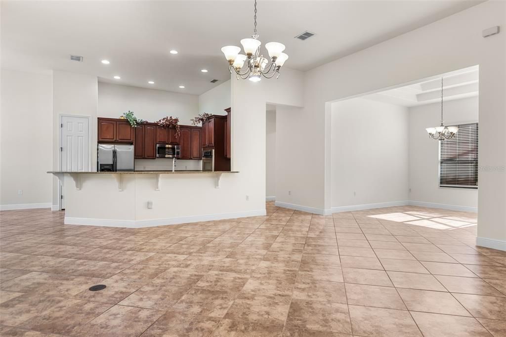 Chandelier, Empty room, Interior, Kitchen, Recessed Lighting