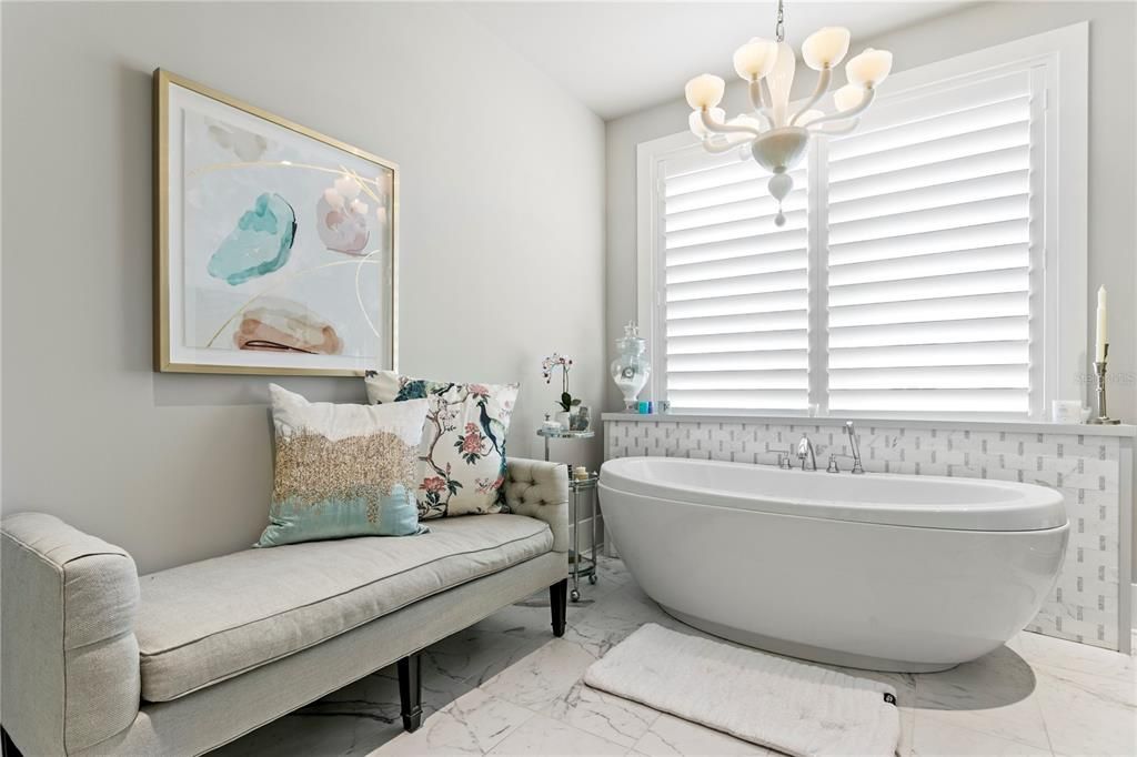 Bathroom, Chandelier, Free Standing Baths, Interior, Marble