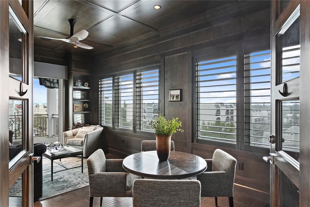 Dining room, Interior, Living room, Recessed Lighting, Wood Texture Flooring