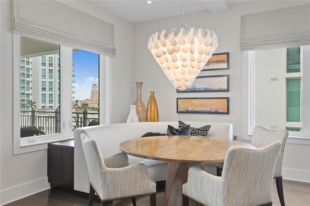 Chandelier, Dining room, Interior, Pendant Lights, Recessed Lighting, Wood Texture Flooring