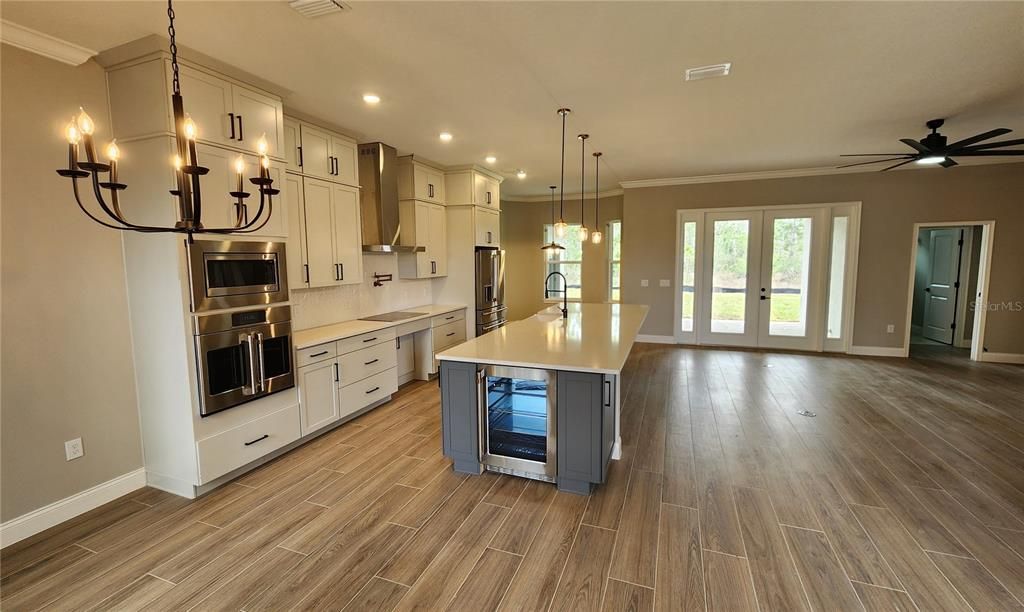 Chandelier, Interior, Kitchen, Pendant Lights, Recessed Lighting, Wood Texture Flooring