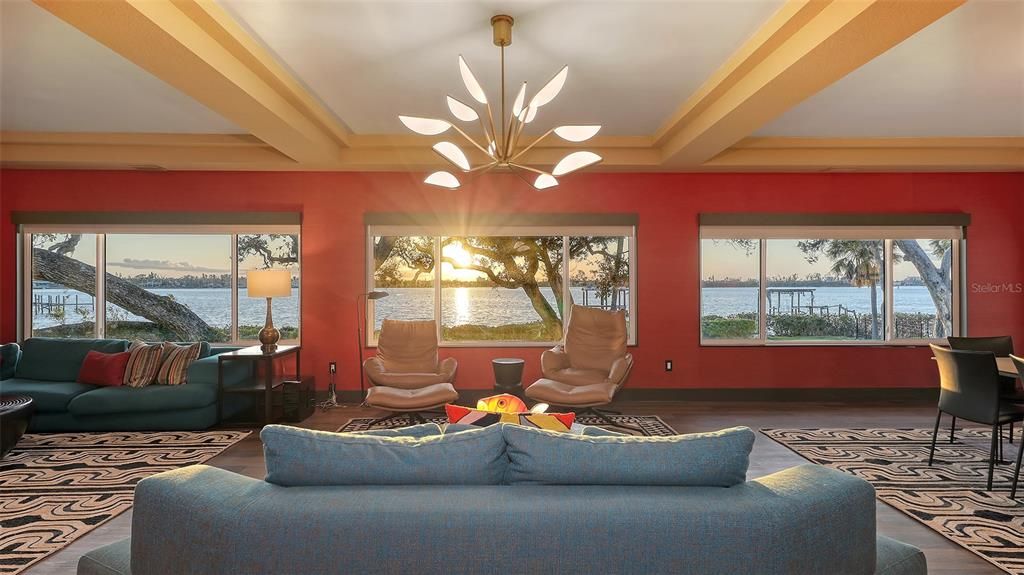 Interior, Living room, Pendant Lights, Water, Wood Texture Flooring