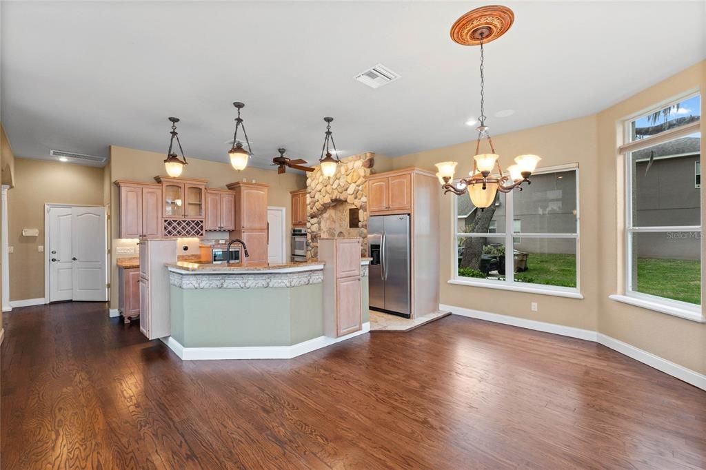 Chandelier, Interior, Kitchen, Pendant Lights, Wood Texture Flooring