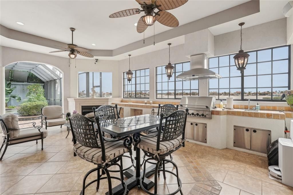 Dining room, Fireplace, Interior, Kitchen, Pendant Lights, Recessed Lighting, Stainless Steel Appliances