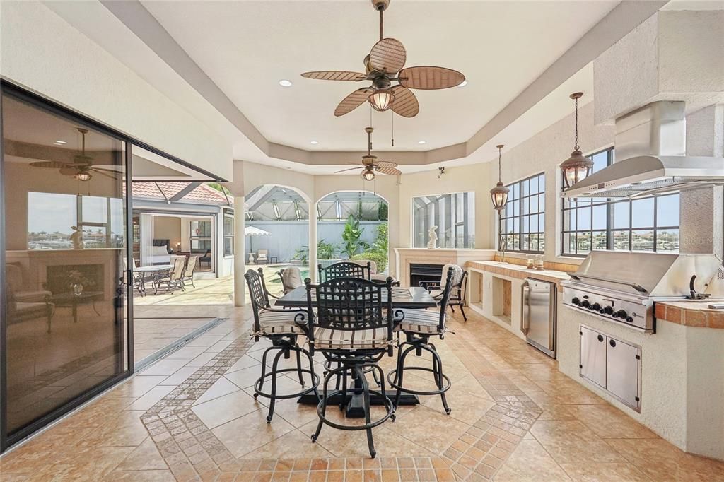 Dining room, Fireplace, Interior, Kitchen, Pendant Lights, Recessed Lighting, Stainless Steel Appliances