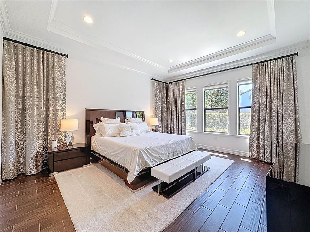 Bedroom, Interior, Recessed Lighting, Wood Texture Flooring