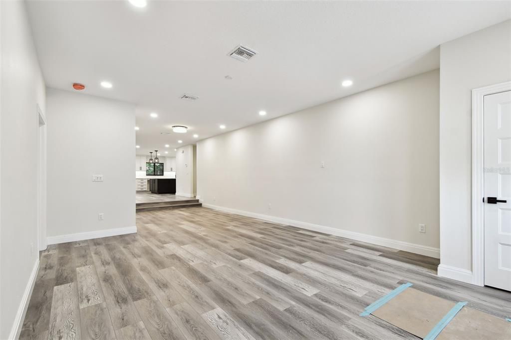 Empty room, Interior, Recessed Lighting, Wood Texture Flooring