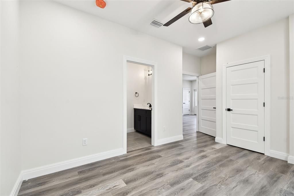 Bathroom, Empty room, Interior, Recessed Lighting, Wood Texture Flooring