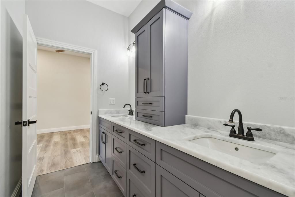 Bathroom, Dual Sink Vanities, Interior, Wood Texture Flooring