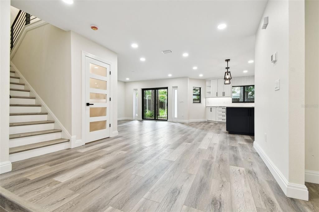 Interior, Kitchen, Pendant Lights, Recessed Lighting, Wood Texture Flooring