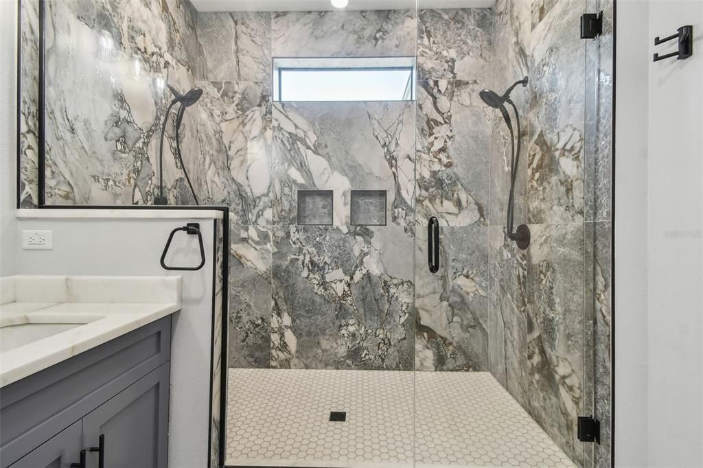 Bathroom, Glass Shower, Interior, Marble Walls