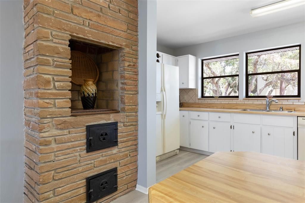Fireplace, Interior, Stone Walls, Wood Texture Flooring