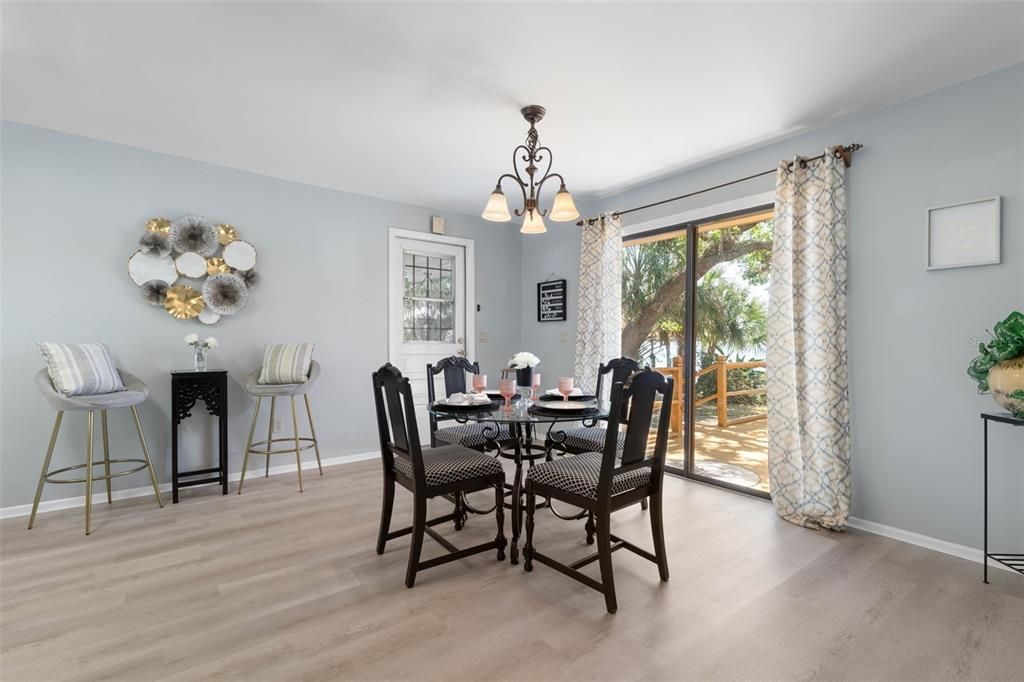 Dining room, Interior, Pendant Lights, Wood Texture Flooring