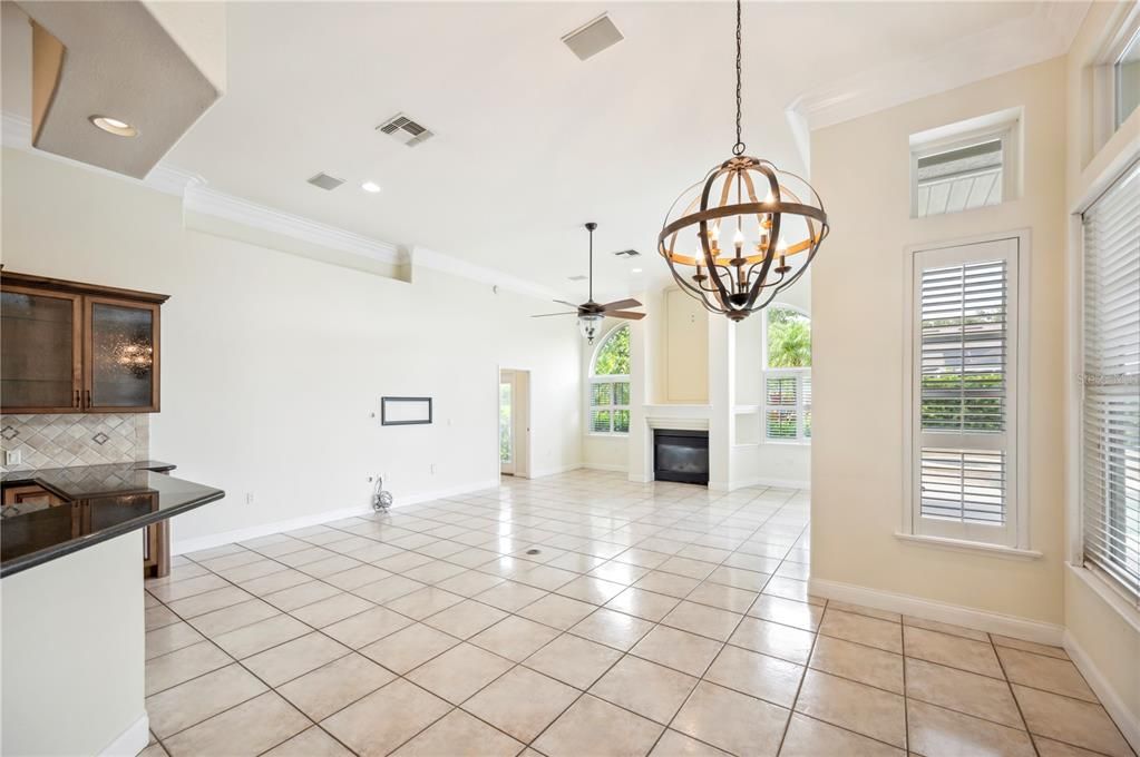 Chandelier, Empty room, Fireplace, Interior, Pendant Lights, Recessed Lighting