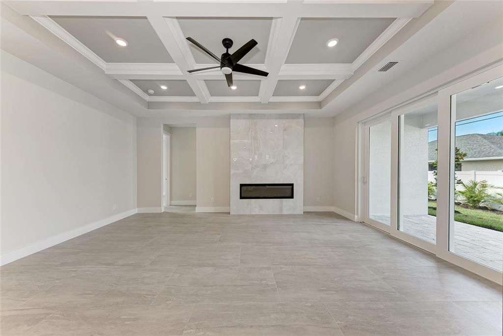 Empty room, Fireplace, Interior, Recessed Lighting