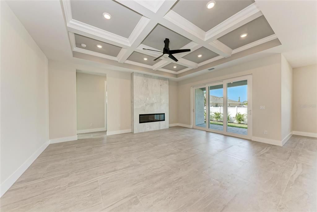 Empty room, Fireplace, Interior, Recessed Lighting