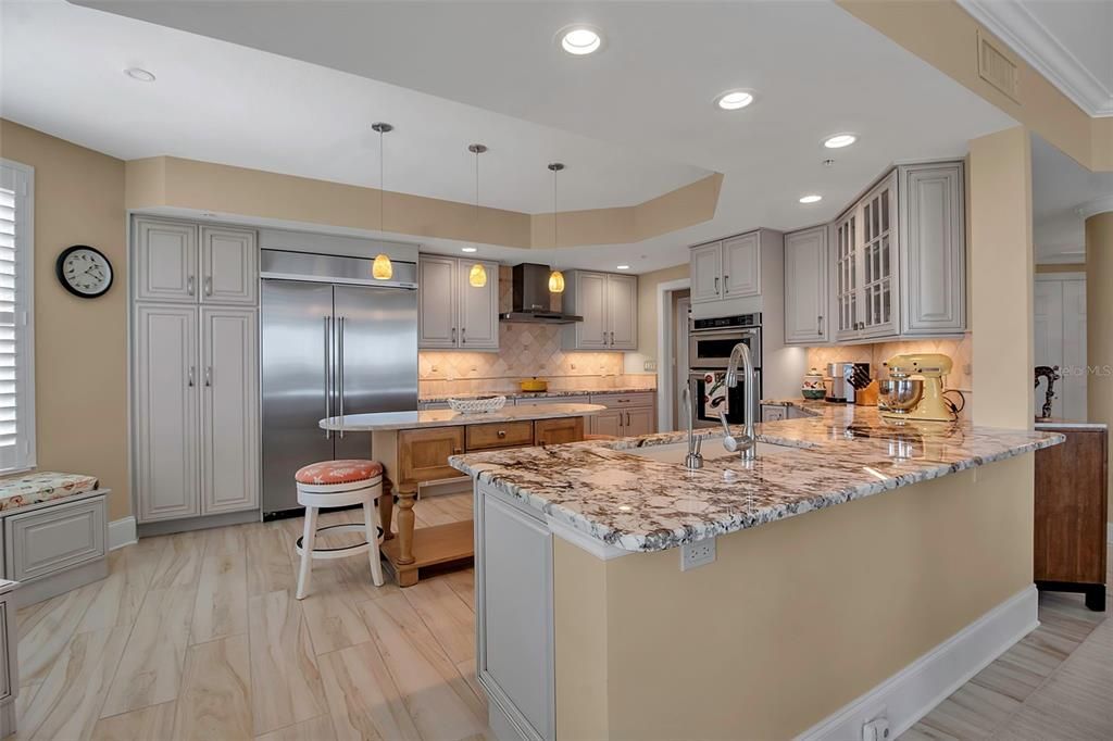 Interior, Kitchen, Marble, Pendant Lights, Recessed Lighting, Stainless Steel Appliances