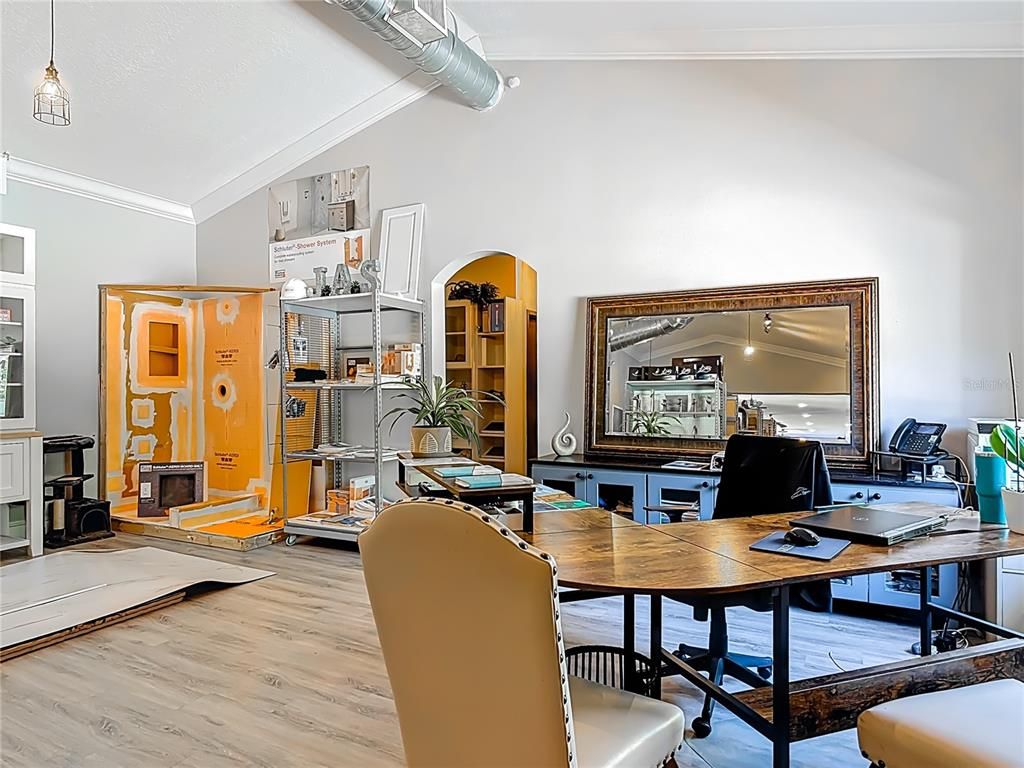 Home Office, Interior, Pendant Lights, Wood Texture Flooring